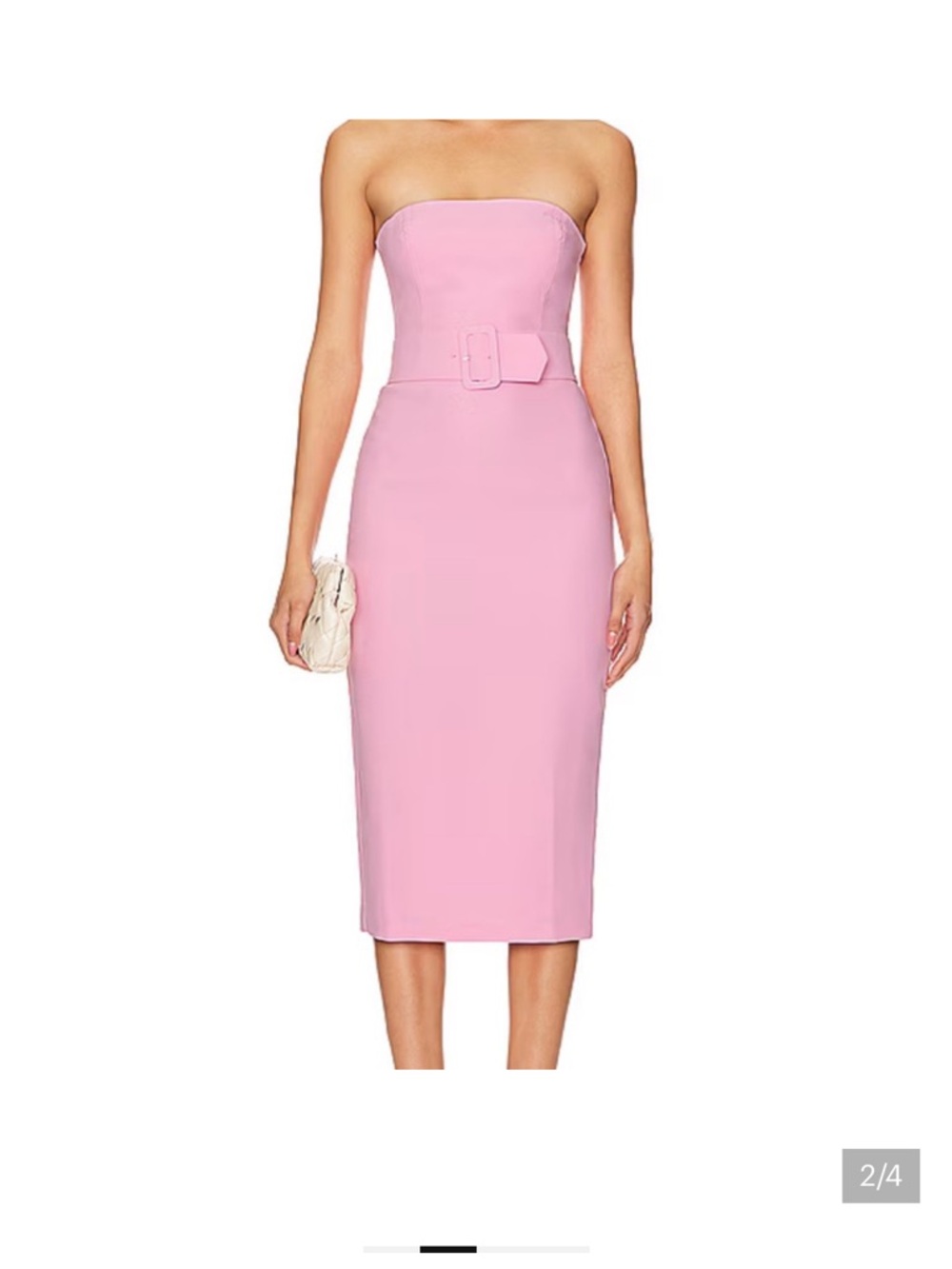Amanda Uprichard Strapless Belted Midi Dress in Light Pink Medium